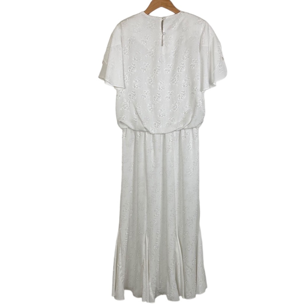 Vintage White Floral Jacquard Satin Garden Party Dress - Picture 9 of 16